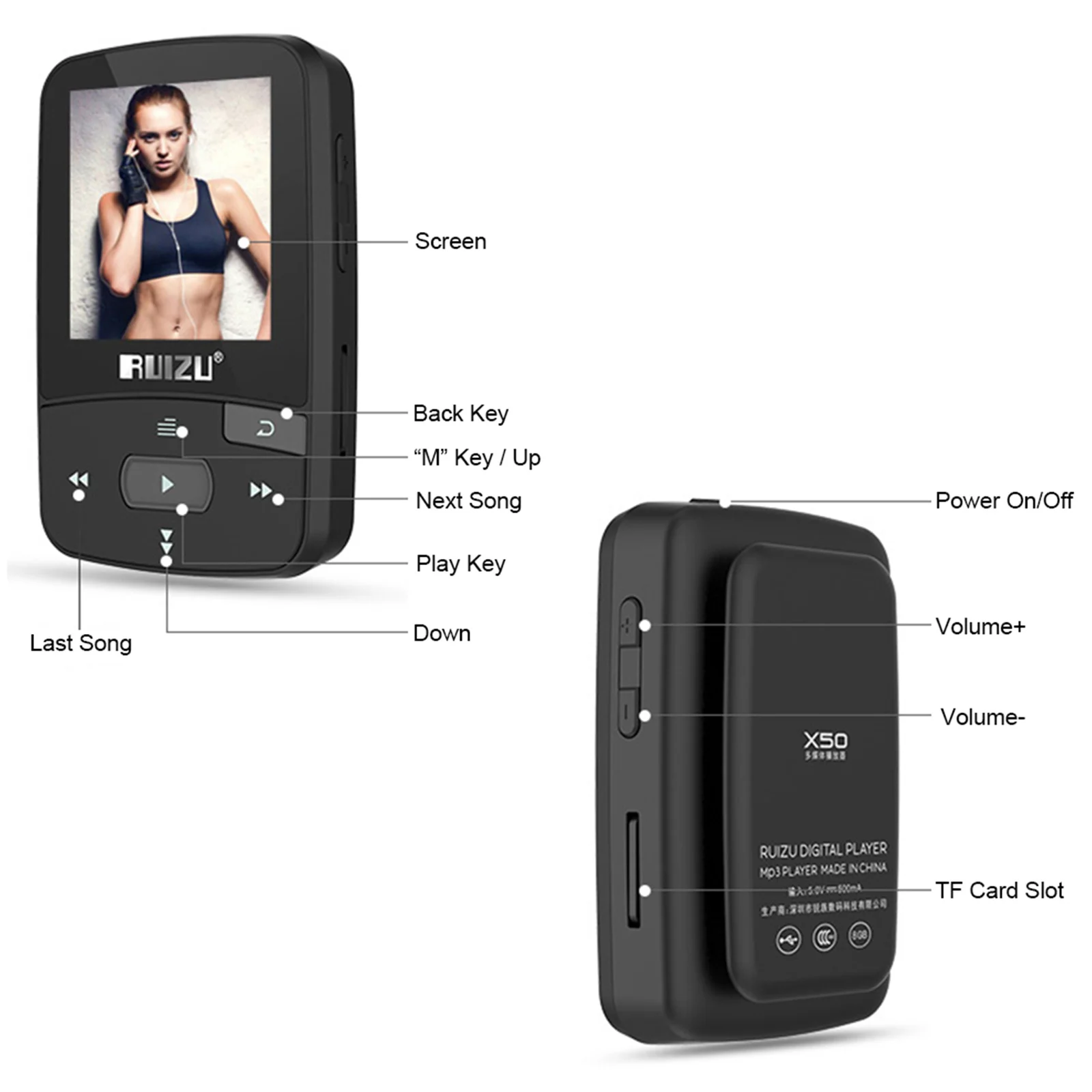 MP3 MP4 плеер RUIZU X50 8 ГБ 1 5 дюйма Hi-Fi музыкальный без потерь Bluetooth шагомер FM-радио