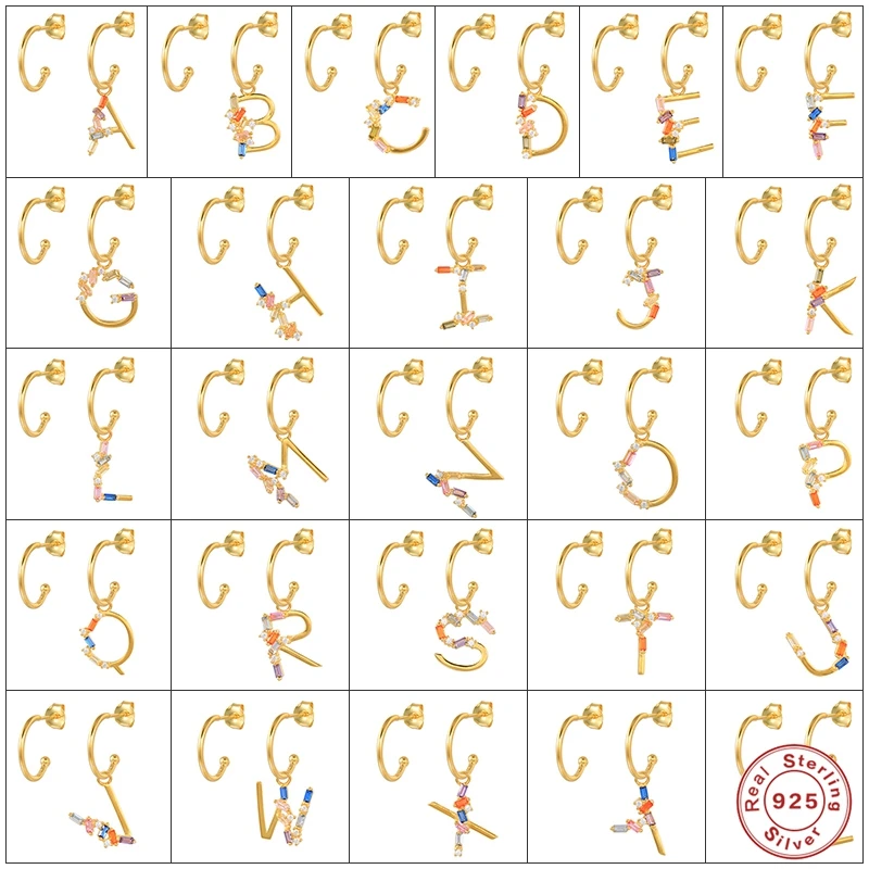 

Aide Fashion 925 Sterling Silver Personality 26 Letter A-Z Shiny Crystal Zircon Huggie Hoop Earrings for Women Fine Jewelry Gift