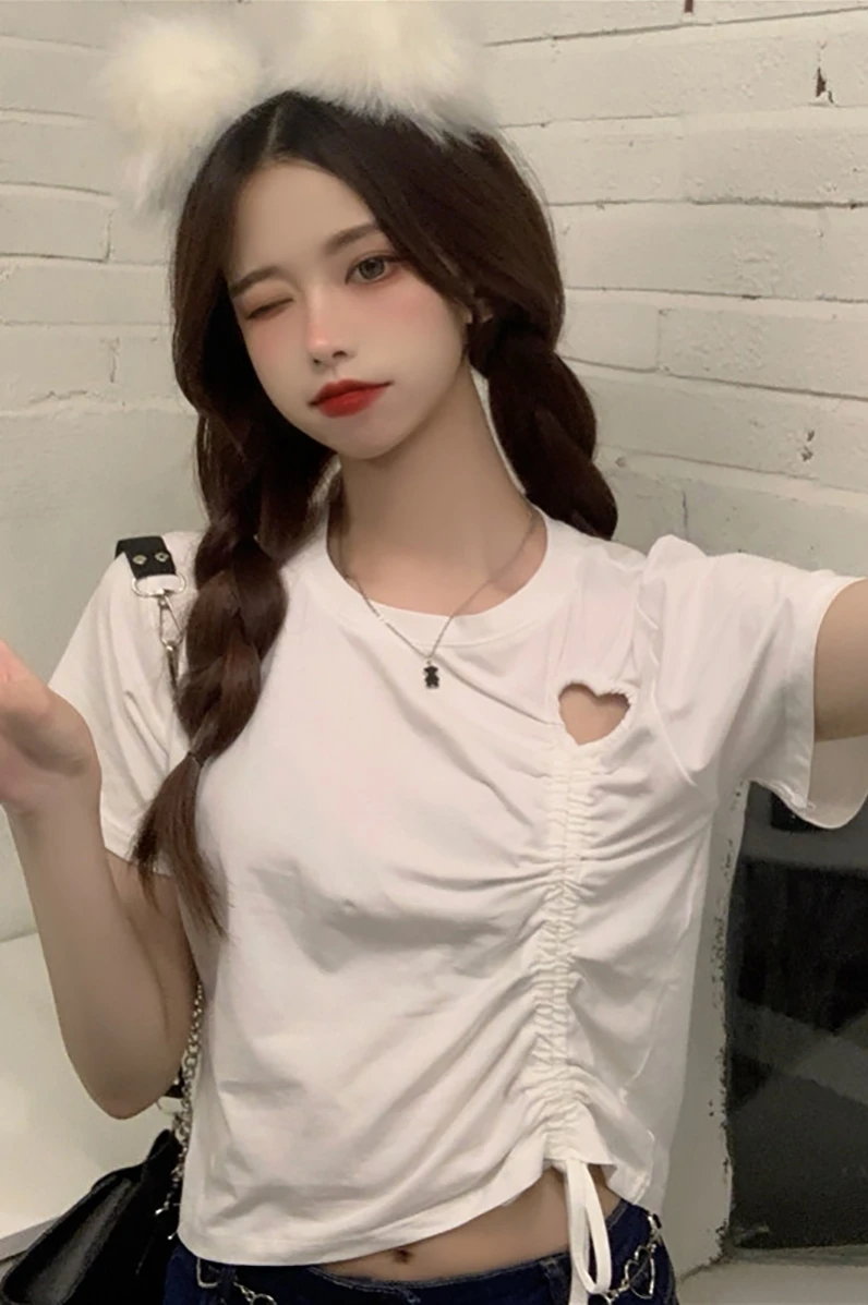

Hot Girl Short Chic Summer Top 2021 Design Hollow Short Sleeve T-Shirt Women
