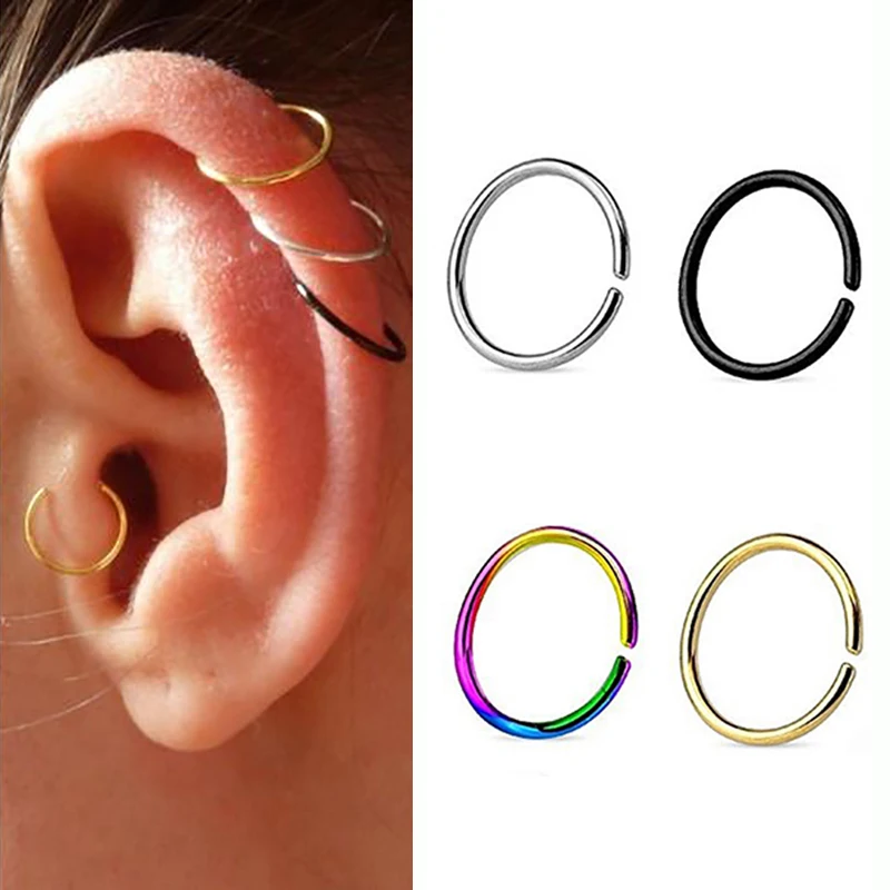 

1-5pc Fake Nose Ring Septum Clicker Clip Hoop Earring Stainless Steel Cartiliage Helix Ear Tragus Piercing for Women Jewelry 16G