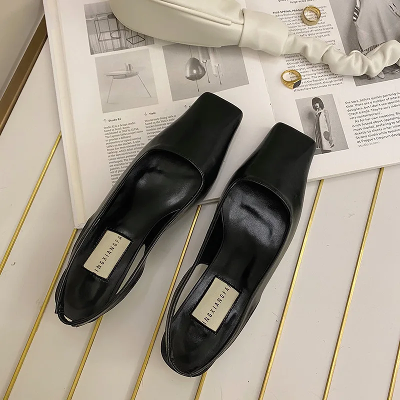 ?? 韓国スタイルのスクエアヘッドシューズ,浅い口のシューズ,シンプルで用途の広い,バックルヒール,新しいコレクション2020