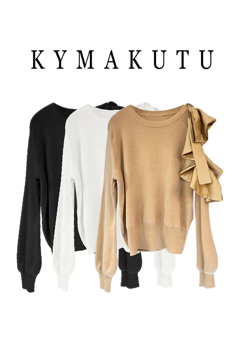 

VANOVICH Korean 2021 New Design Bow Off-the-shoulder Sweater Women's Fashion Sweater Women