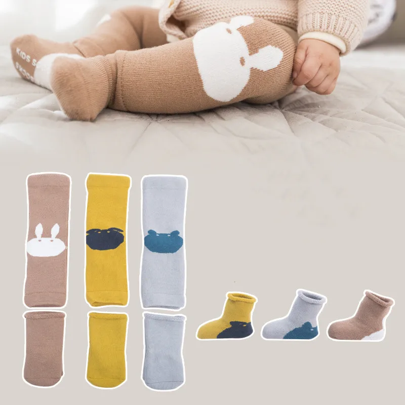 Calcetines gruesos de felpa para beb&eacute;, medias antideslizantes con rodilleras c&aacute;lidas, conjuntos de calcetines protectores de rodilla para ni&ntilde;os, Oto&ntilde;o e Invierno-0