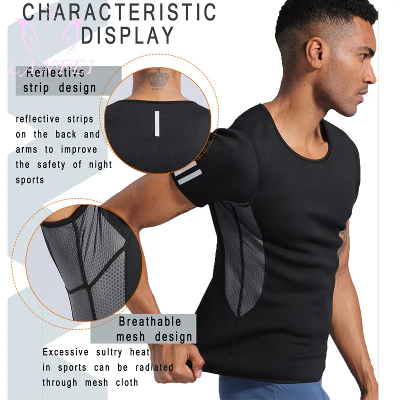 LANFEI Sauna Vest Neoprene Male Waist Trainer Body Shaper Shirt Hot Thermo Sweat Men Fitness Slimming Compression Workout Shirt