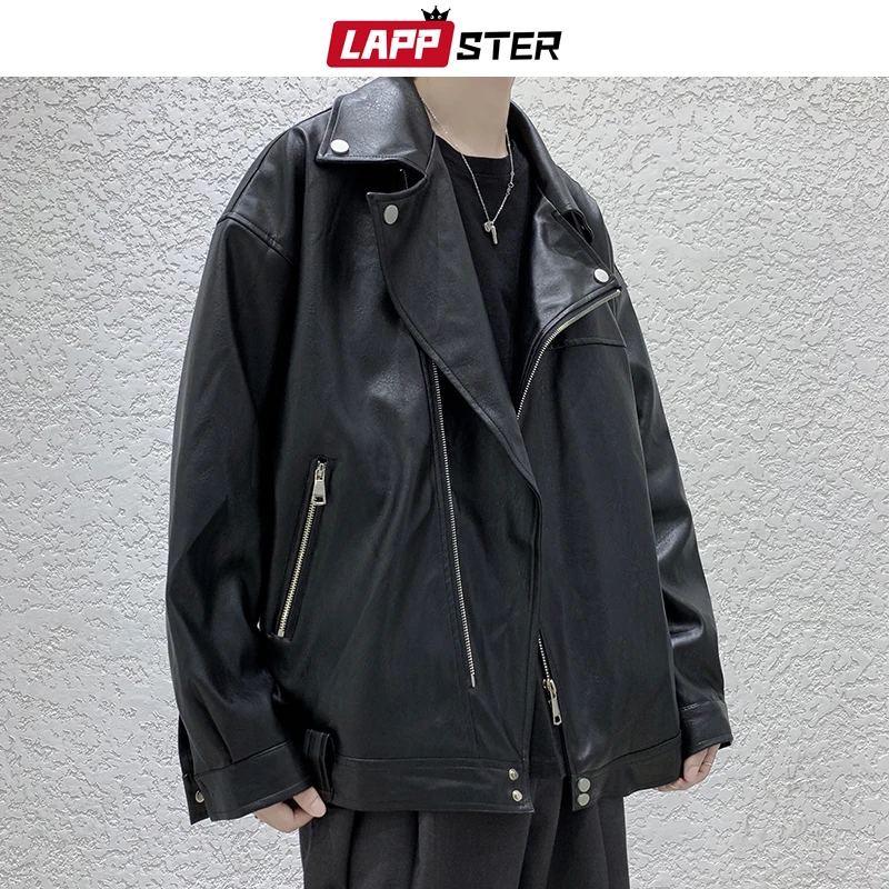 LAPPSTER Мужская мотоциклетная кожаная куртка черная Японская уличная одежда