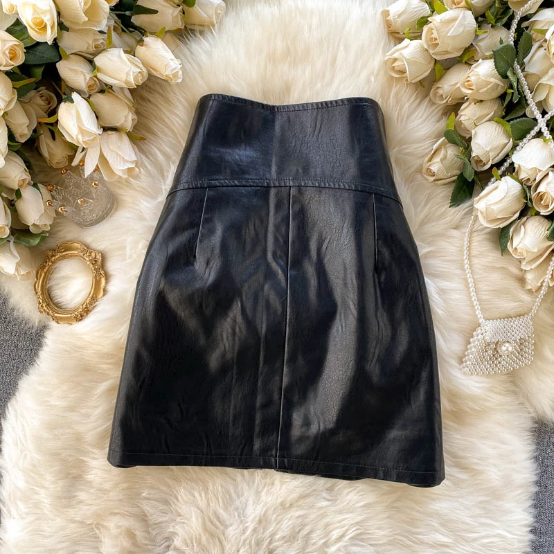 

2020 Fashion Sexy PU Leather Skirt Black High Waist Women Skirt Autumn Winter Sashes Zipper A-line Club Mini Skirt