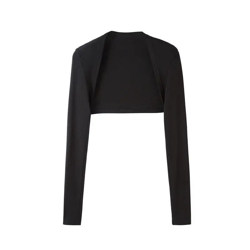 

Shrugs Women Solid Long Sleeves Cropped Outwear Streetwear Black Harajuku Elegant Sexy Korean Style Shawl Bolero Feminine Trendy