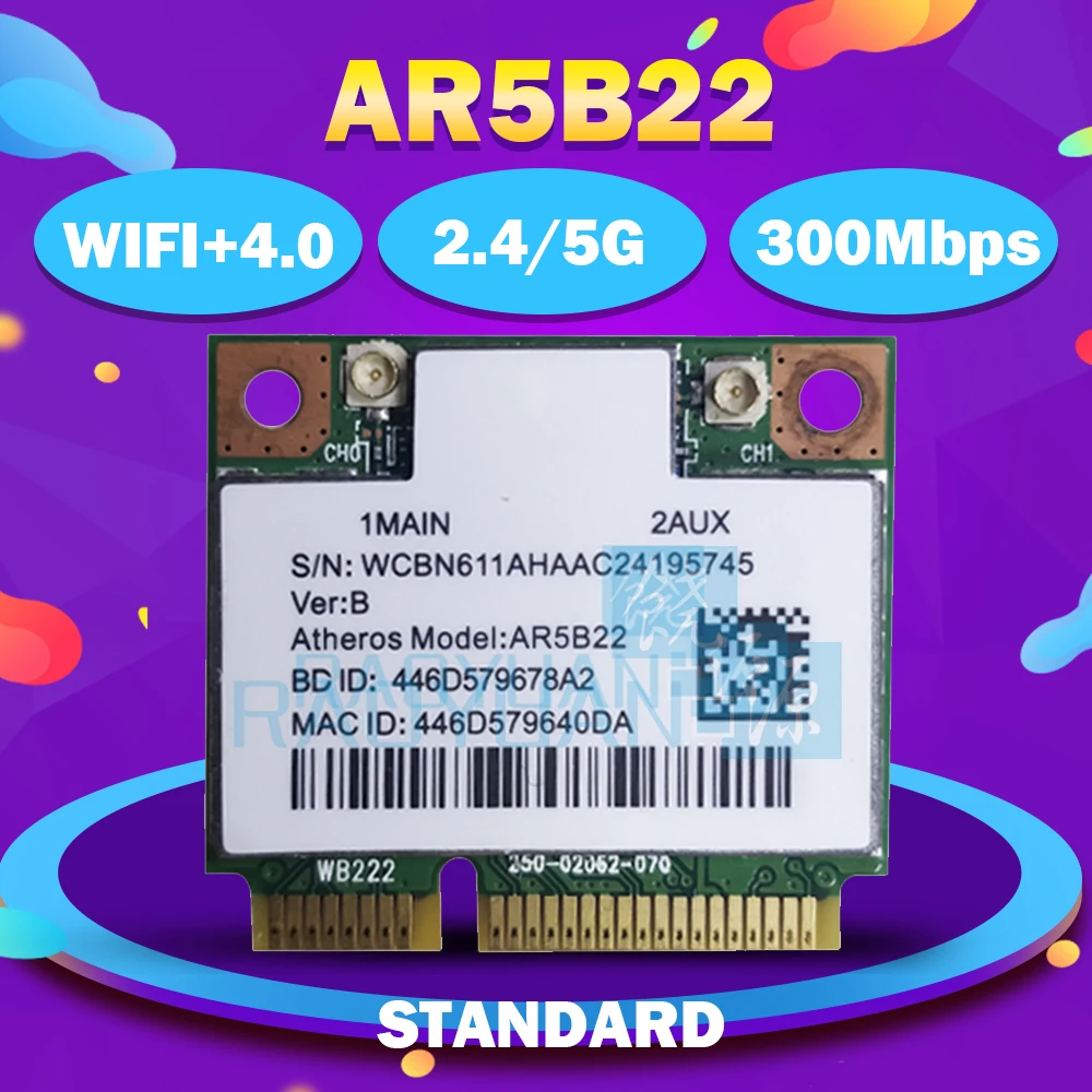 Athoers AR9462 AR5B22 WB222  300Mbps+Bluetooth4.0 Half Mini Pci-e  wireless card
