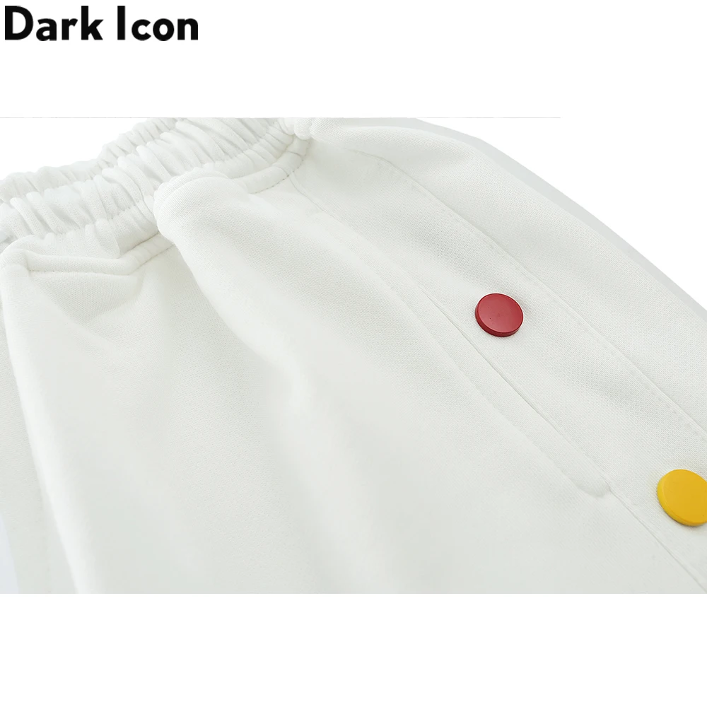 

Dark Icon Side Colorful Button Men's Shorts Elastic Waist Terry Cotton Shorts Men Black White