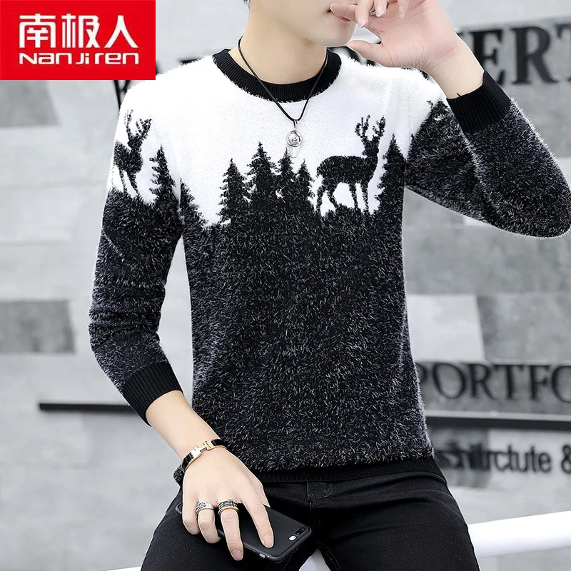 

Nanjiren Men Clothing Men Pullovers O-neck Casual Acrylic Slim-Type Thick Solid Color Long Sleeves Korea Style Warm Men Sweater
