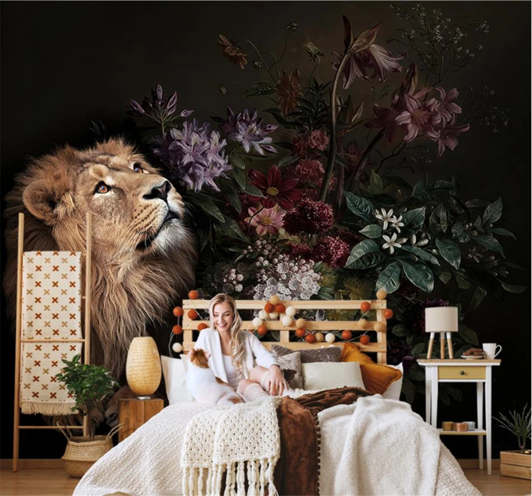 Бумажные обои beibehang на заказ тигр Лев цветок фон для телевизора гостиной дивана