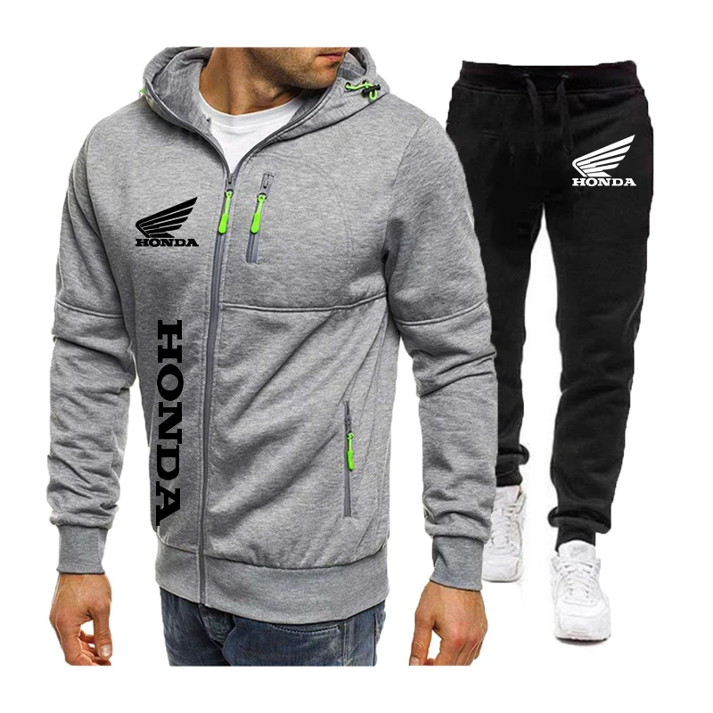 

2021 Trend Honda Logo Print Men's Tracksuit 2 Piece Zipper Hoodie&Pant Sportswear Workout Wear Fitness Outdoor Sport Running Set