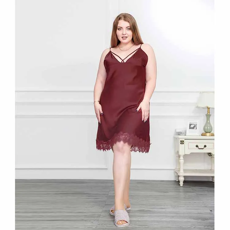 

Plus Size Xl-4xl Women Night Dress Sleepwear Satin Nightgown Long Silk Nightgowns 21-124