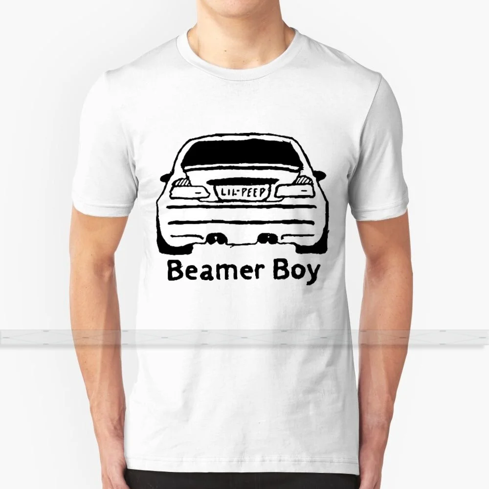 Мужская и женская футболка Lil peep and lil летняя черно-белая с наклейками 100% хлопок |