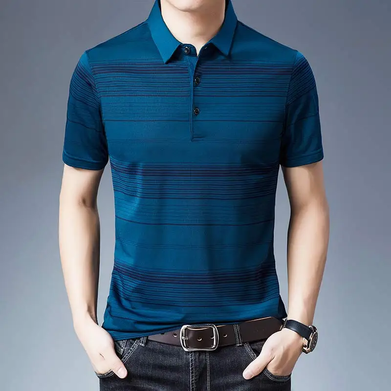 

2021 Brand Casual Summer Striped Short Sleeve Polo Shirt Men Poloshirt Jersey Luxury Mens Polos Tee Shirts Dress Fashions
