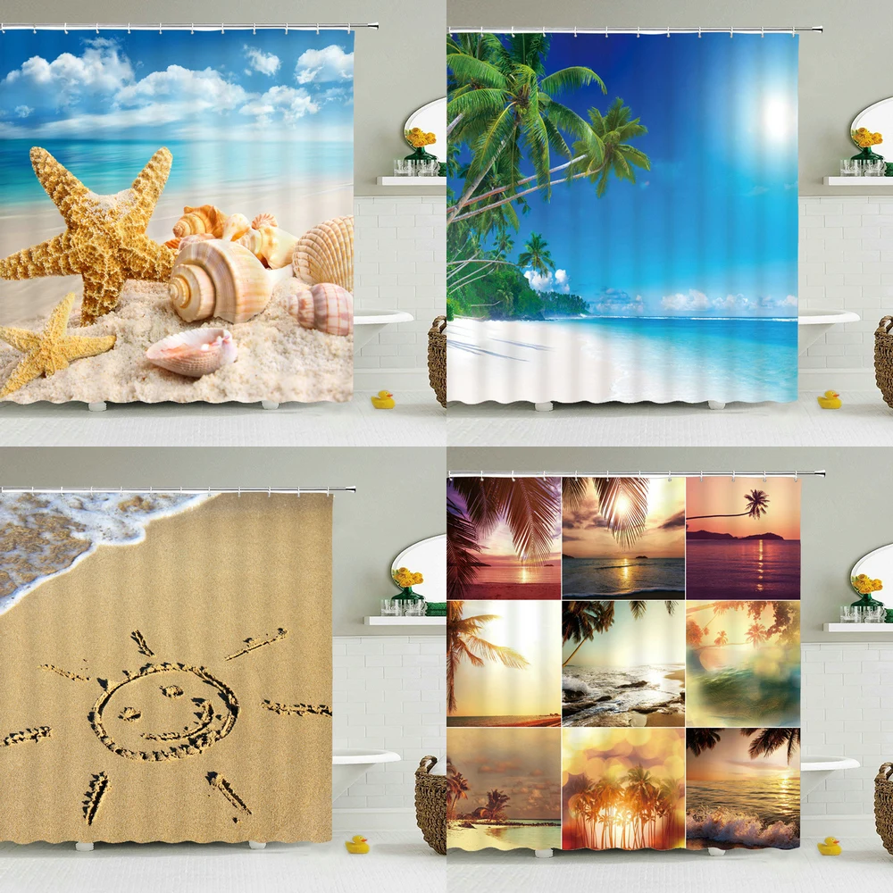 Морская пляжная занавеска для душа с ландшафтом водонепроницаемый экран ванной