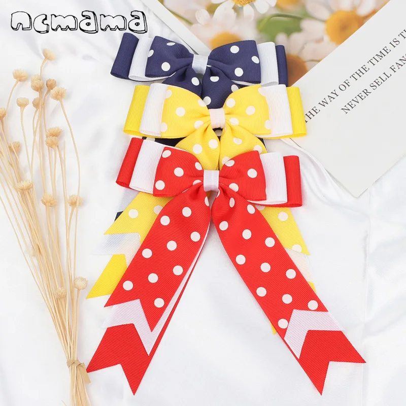 

ncmama 3Pcs/lot 5.5" Long Dot Hair Clips For Girls Kids Korean Stack Cheer Bows Swallowtail Hairpins Scrunchies Hair Accessories
