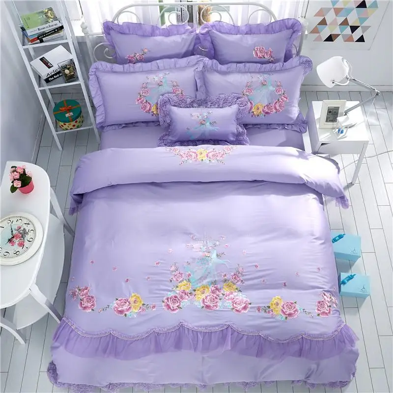 

4/6 шт. высокого качества Египетский хлопок пастырской Комплект постельного белья с вышивкой пододеяльник набор простыня, наволочки для под...