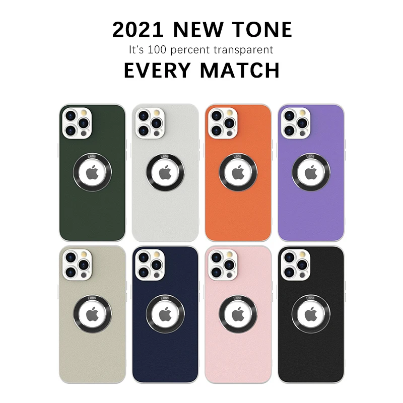 

Candy Color Leather Hollow Metal Ring Phone Case Full Lens TPU Protection Cover For iPhone 11 12 Pro Max 12 Mini 7 8 Plus X XS