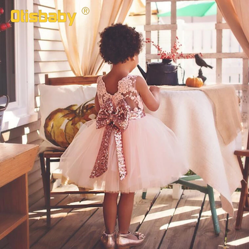 

Baby Girl Backless Summer Dress for Girl Vintage Sequin Tutu Dress Toddler Christening Infant Baptism Bebe 1 Year Birthday Dress