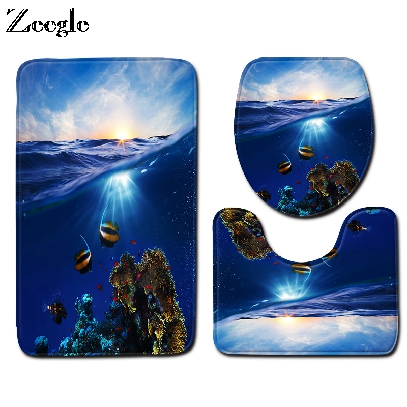 Zeegle 3 шт. набор для ванной комнаты и туалета (термопластичный эластомер) коврик