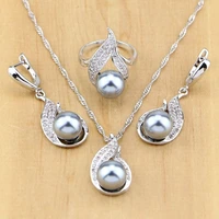 beautiful black beads pearl 925 silver bridal jewelry set for women drop earringspendantringnecklace set