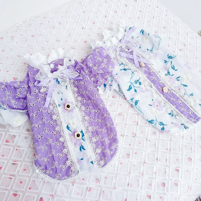 

Pet Dog Fashion Embroidered Flower Princess Girl Coats Outfits Summer Clothes For Small Puppy Dog Bowknot Lace Outerwear Poodle