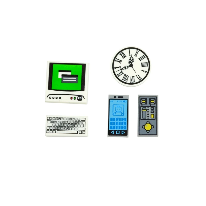 DIY City Food House Building Blocks Accessories Printed Tile Computer Phone Clock Pizza Parts Mushroom Money Coins Dollars Brick - купить по