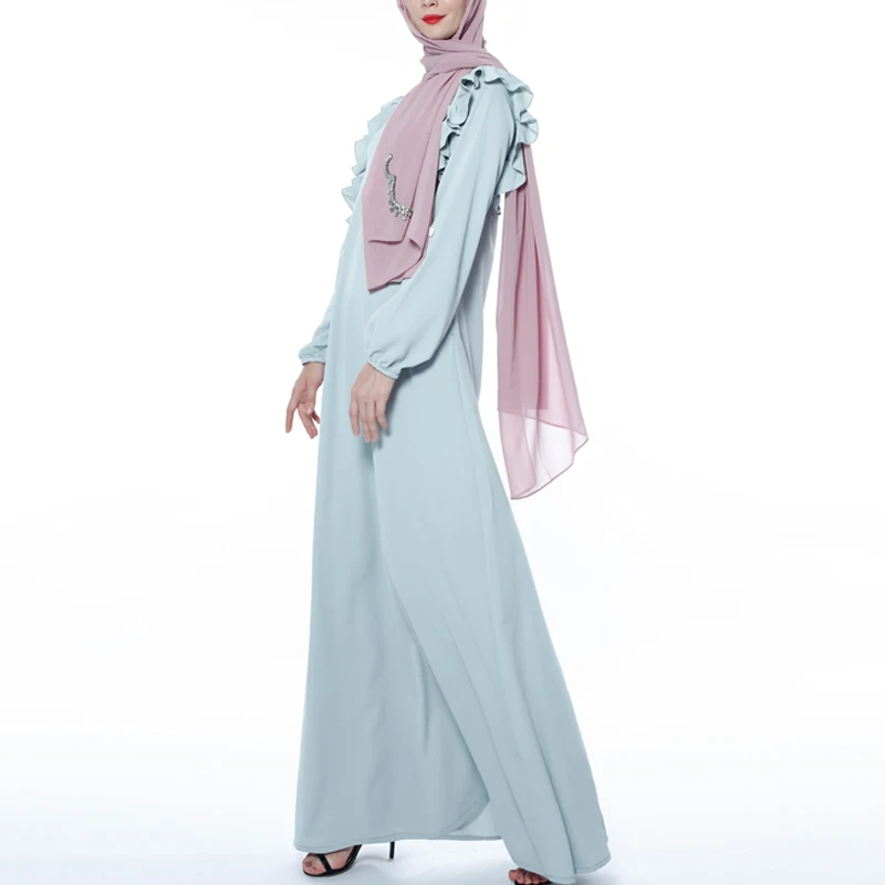 MISSJOY мусульманское женское платье на молнии Свободное abaya Дубай кимоно сплошной цвет кафтан турецкий Повседневный Ближний Восток элегантное женское платье с оборками Плать
