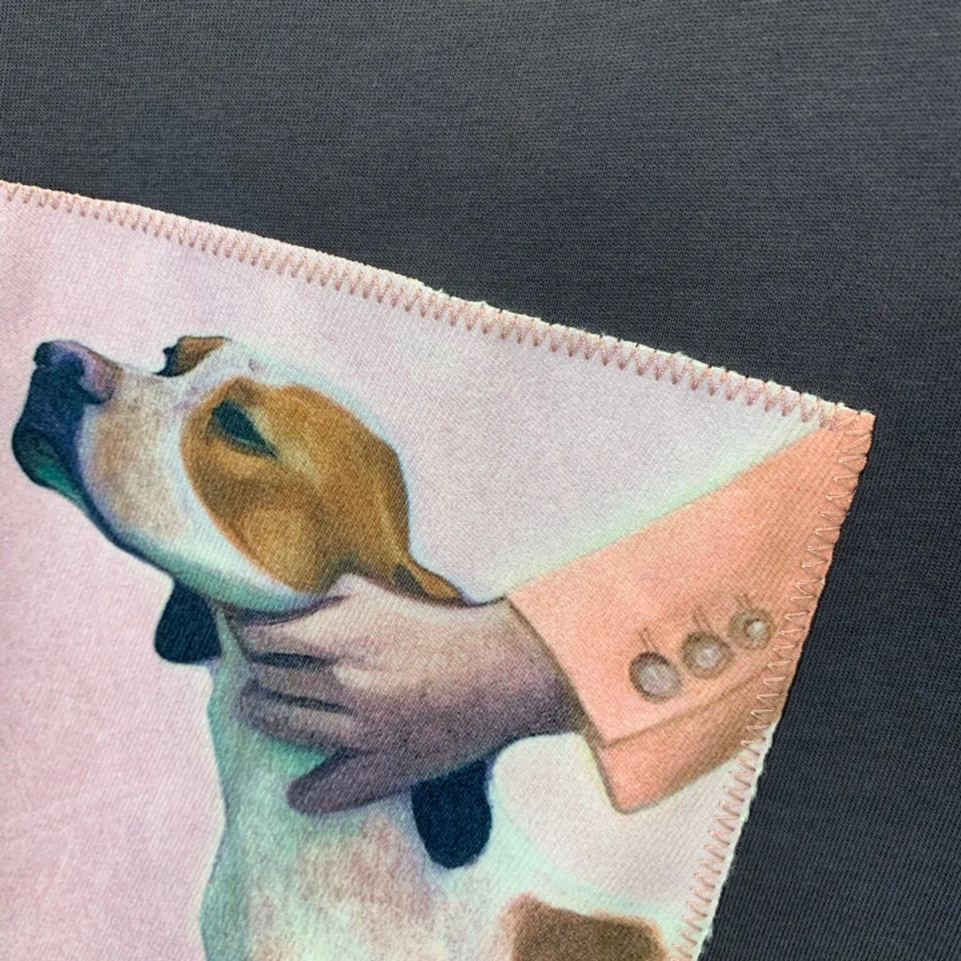 

Hoge Kwaliteit Herfst En Winter Nieuwe High-End Cartoon Hond Portret Casual Wilde Ronde Hals Korte Mouwen T-shirt