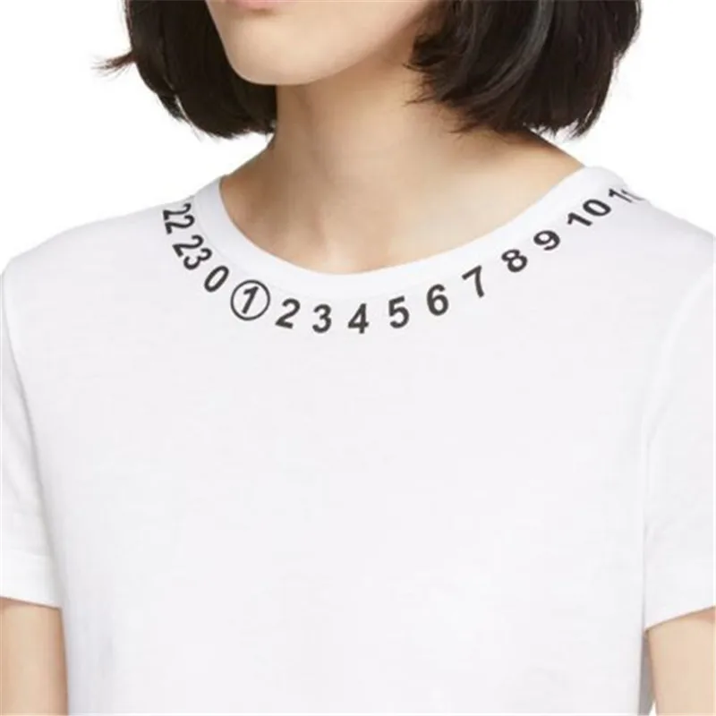 

Women Summer White Slim O-Neck Numeral Print T-Shirt Female Solid Color Plus Size Tees Ladies Brand Sweet Casual Tops ZM273