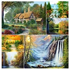 5D алмазная живопись сделай сам, пейзаж, водопад, полноразмернаякруглая Алмазная вышивка, мозаика, стразы, вышивка крестиком, домашний декор