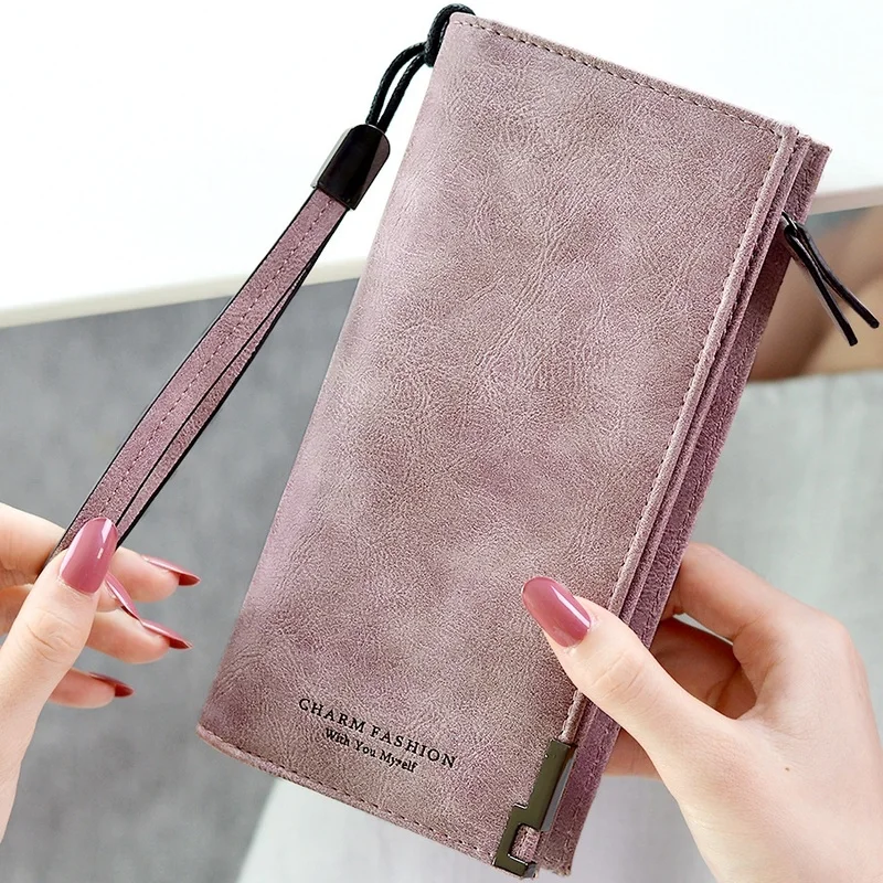 Винтажный кошелек для денег большой женский кожаный Женский на молнии телефона