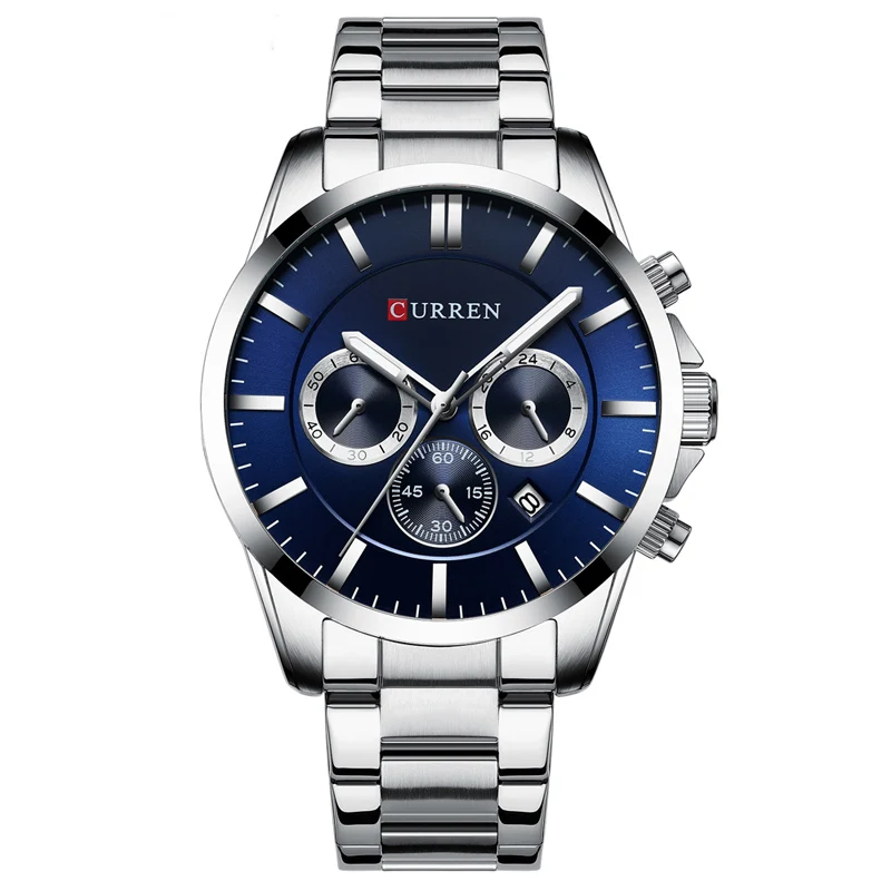 silver blue Лучший бренд CURREN Роскошные мужские наручные часы Модные Кварцевые водонепроницаемые часы мужские спортивные наручные часы Военные мужские часы Relogio Masculino - Цвет: silver blue