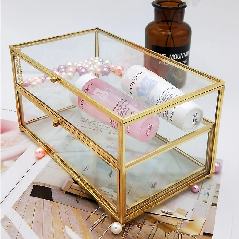 Винтаж Стекло косметический ящик для хранения Организатор рабочего стола пыли