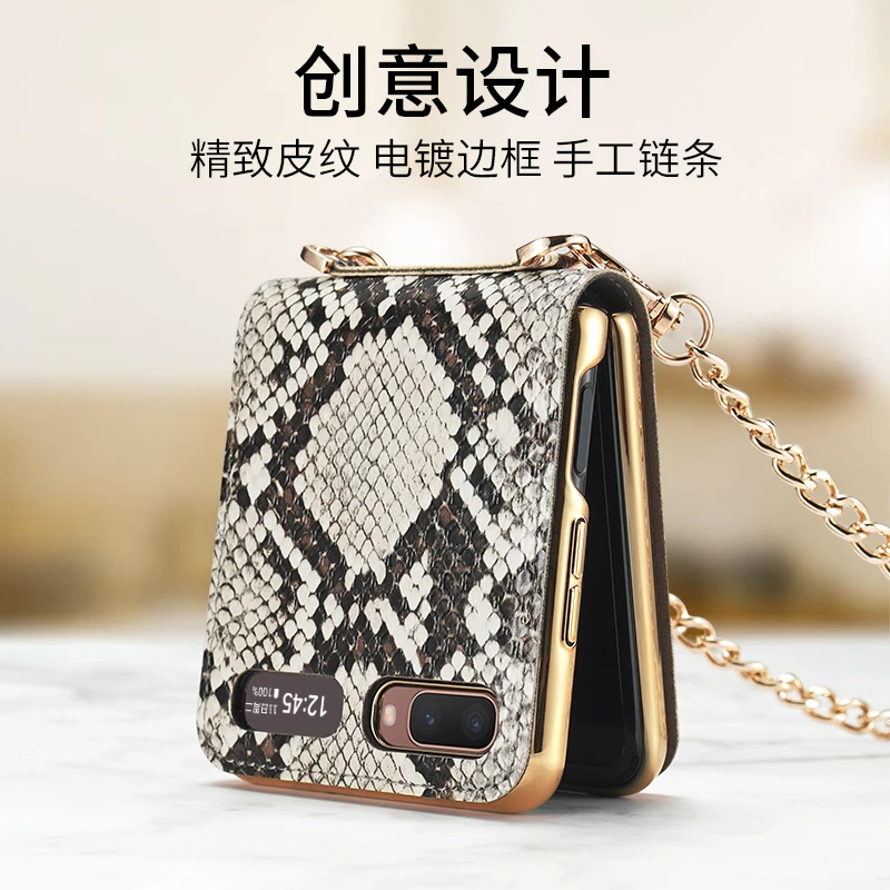 luxury leather flip make up mirror phone case for samsung galaxy z flip f7070 f7000 shockproof back cover with lanyard gift free global shipping