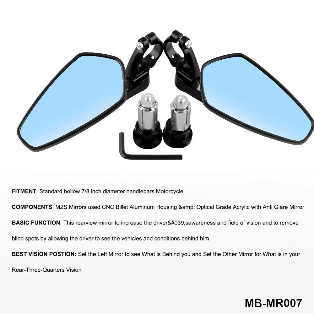 Зеркало заднего вида мотоциклетное черное 7/8 дюйма 22 мм 1 пара|Боковые зеркала и