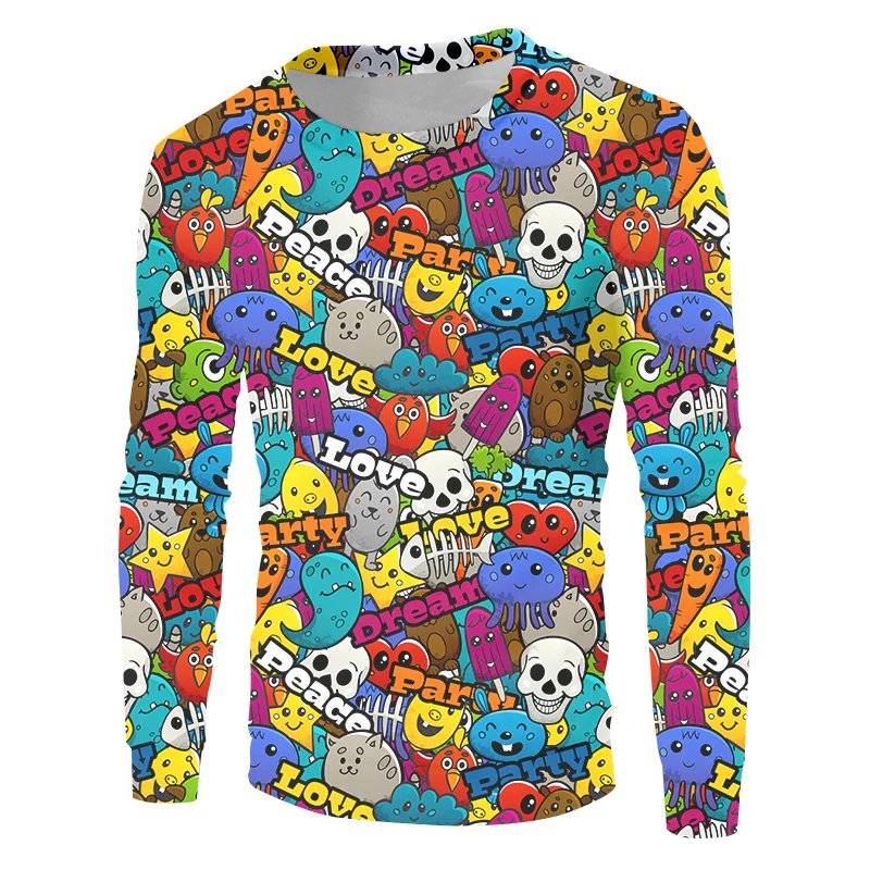 

OGKB Men's Element Casual Abstract Anime Graffiti Sweatshirt Fun 3d Print Long Sleeve Shirt Hip Hop Harajuku Pullover Oversized