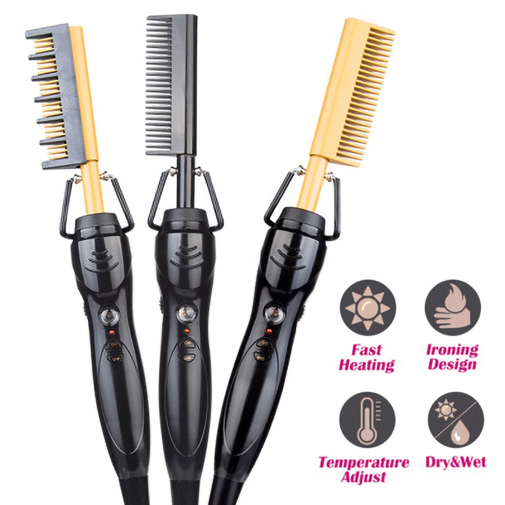 

2in1 Hot Comb Straightener Hair Curler Wet Dry Use Electric Hair Straightener Hair Flat Irons Hot Heating Comb