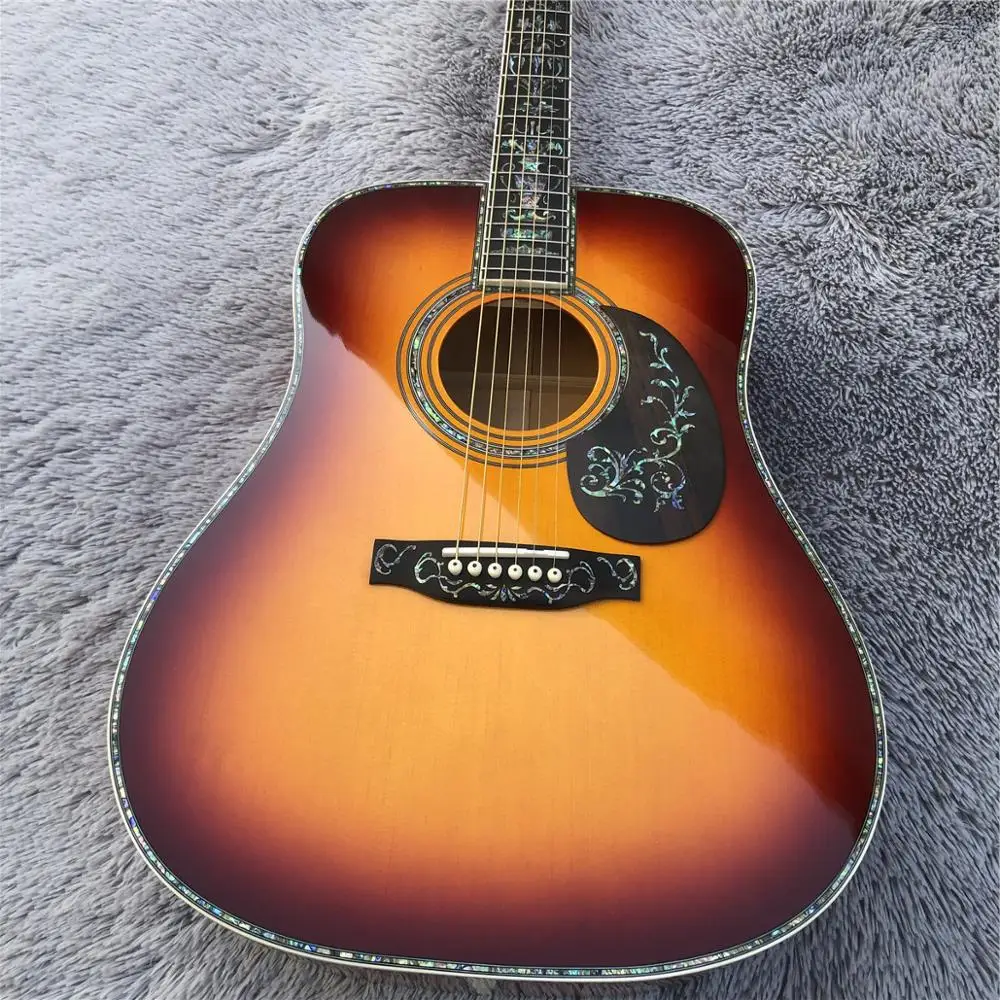Orange Burst 41 inches D style Acoustic Guitar Abalone Ebony fingerboard Solid spruce top Electric acoustic | Спорт и развлечения