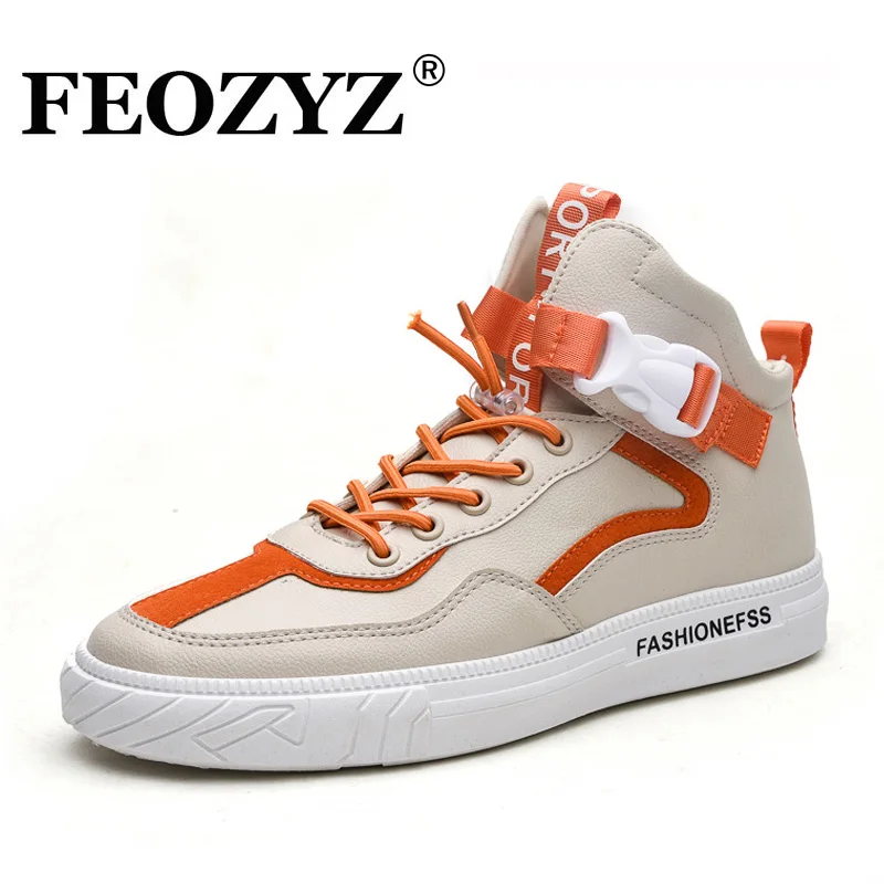 

FEOZYZ Men Sneakers Outdoor High Top Men's Casual Shoes Lace Up Flat Rubber Outsole Skate Shoes Zapatos Hombre
