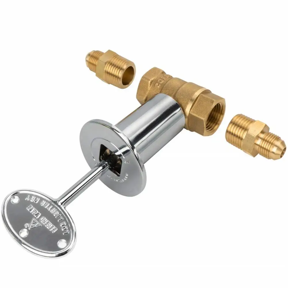 

Hearth Fire Pit Key Valve Kit Straight Quarter-Turn Shut-Off Valve Kit With 3 Inch Key For Liquid Propane Fire Pits Polished Chr