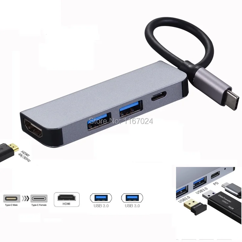 Usb хаб Тип C концентратор USB к HDTV 4 в 1 адаптер с 2 Порты 3 0 зарядка PD разветвитель для