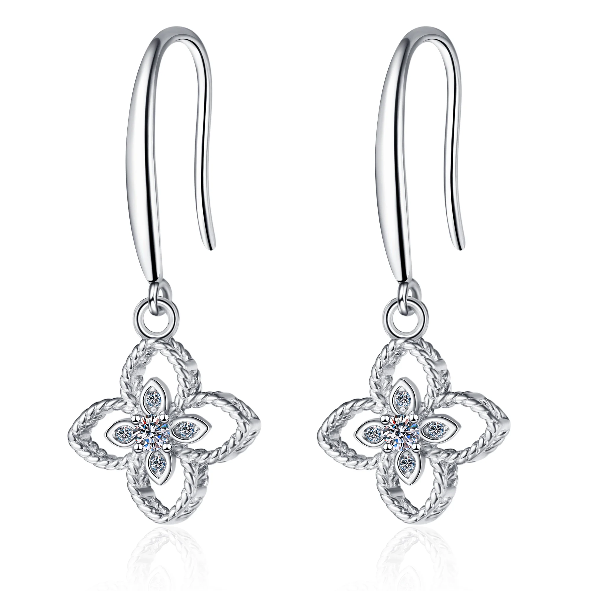 

ANZIW Fashion 925 Sterling Silver Round Cut Moissanite Diamond Four Leaf Clover Hook Earring For Women Wedding Jewery