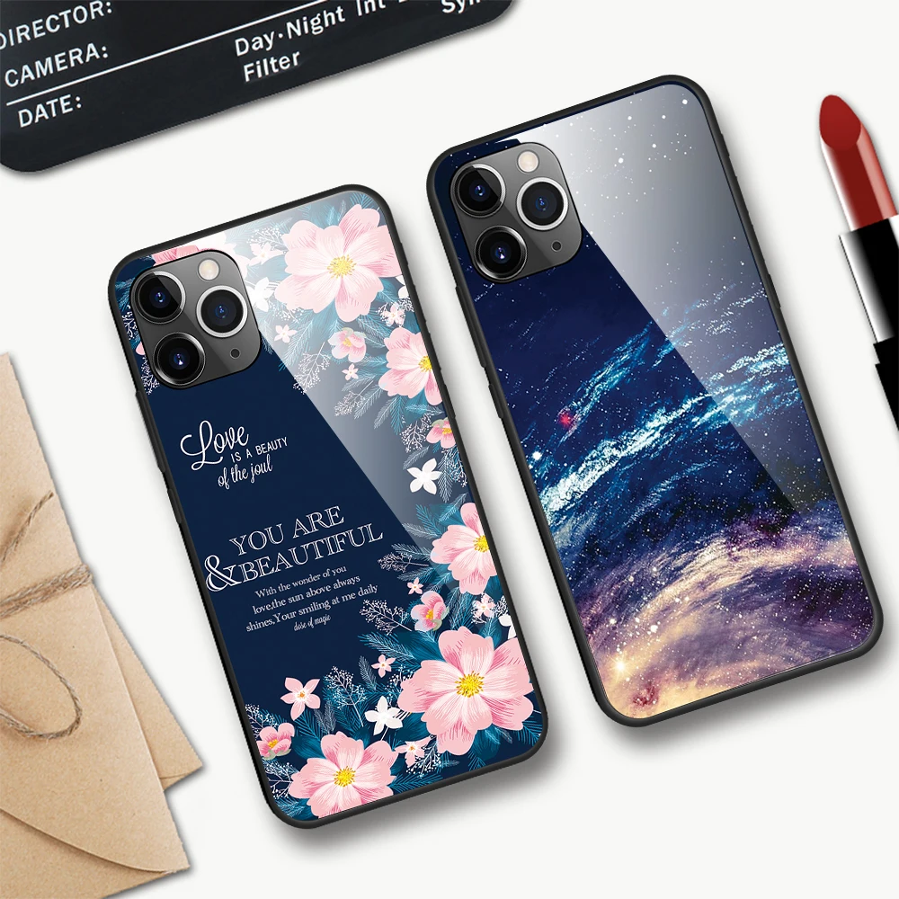 Градиентный чехол из закаленного стекла для телефона для iPhone 7 8 XR X 6 S 6 S 7 Plus XS Max 11 Pro Max 11 Pro 11 Чехол Мягкий ТПУ Роскошный чехол