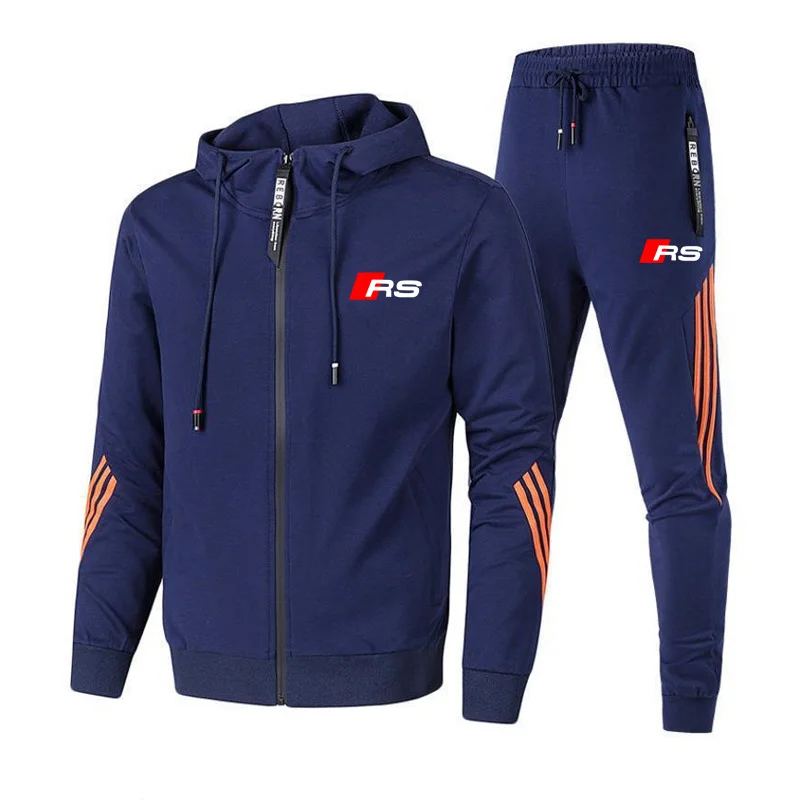 

2021 men's football uniform casual sportswear hooded suit spring thin zipper jacket + pants gym running suit streetwear