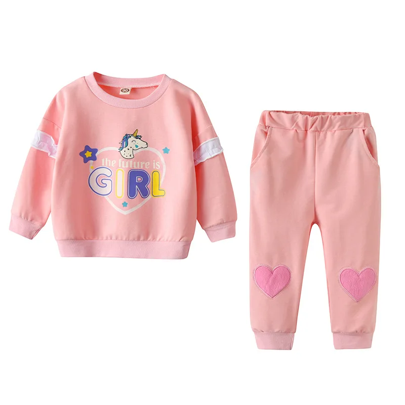 

Toddler Girls Clothing Sets 2021Spring Girls Clothes Cartoon Unicorn Coat+ Pants Outfit Kids Tracksuit Suit Children Clothing