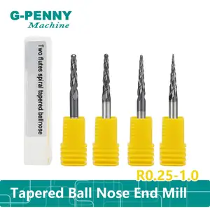 Новинка! 1pcs-r0. 25 r0,5 R0.75 R1.0 ЧПУ твердосплавные конические концевые фрезы с шариковым покрытием конические фрезы