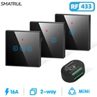 Беспроводной настенный сенсорный выключатель SMATRUL, светодиодный светильник с дистанционным стеклом и кнопками для дома, 1, 2, 3 клавиши, 433 МГц, 110 В, 220 В