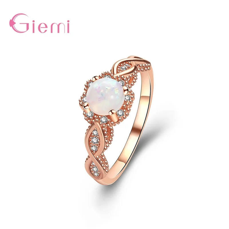 

Boho 925 Sterling Silver Rose Gold Colored Cubic Zircon Opal Wedding Band Ring for Women Men Unisex Finger Decoration